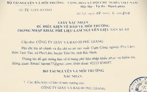 Giấy xác nhận đủ điều kiện bảo vệ môi trường trong nhập khẩu phế liệu làm nguyên liệu sản xuất